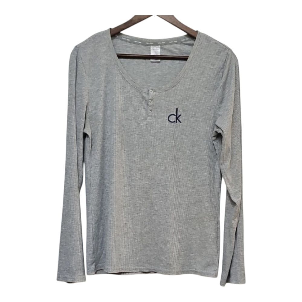 Calvin Klein Heather Gray Henley Sleepwear Top Size L